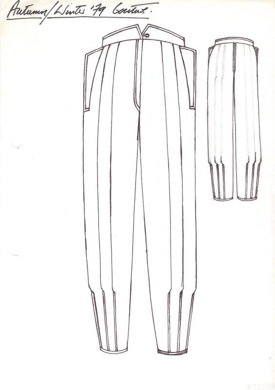 Drawing of Pleated Trousers Tapering at the Ankle for Autumn/Winter 1979 Couture Collection