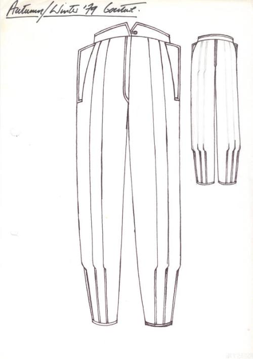Drawing of Pleated Trousers Tapering at the Ankle for Autumn/Winter 1979 Couture Collection