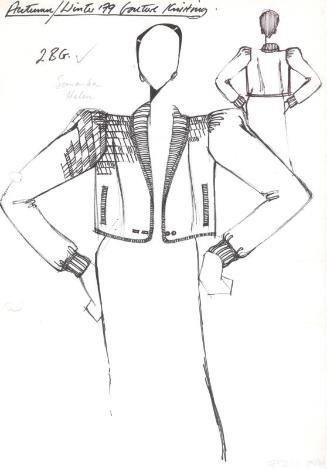 Drawing of Short Jacket with Tapered Shawl Collar for Autumn/Winter 1979 Couture Knitting Colle…