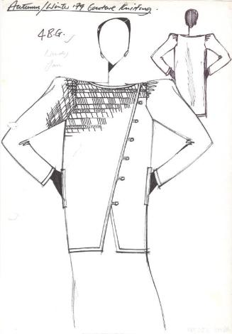 Drawing of Hip-Length Square Shouldered Jacket for Autumn/Winter 1979 Couture Knitting Collecti…