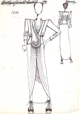 Drawing of Slim Fitting Evening Dress for Autumn/Winter 1979 Couture Evening Collection