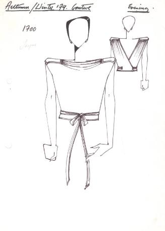 Drawing of Wrap-Over Blouse with Slashed Neckline for Autumn/Winter 1979 Couture Evening Collec…