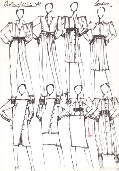 Multidrawing of Trousers, Skirts, Tops and Jackets for the Autumn/Winter 1979 Couture Collectio…