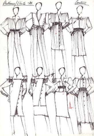 Multidrawing of Trousers, Skirts, Tops and Jackets for the Autumn/Winter 1979 Couture Collectio…