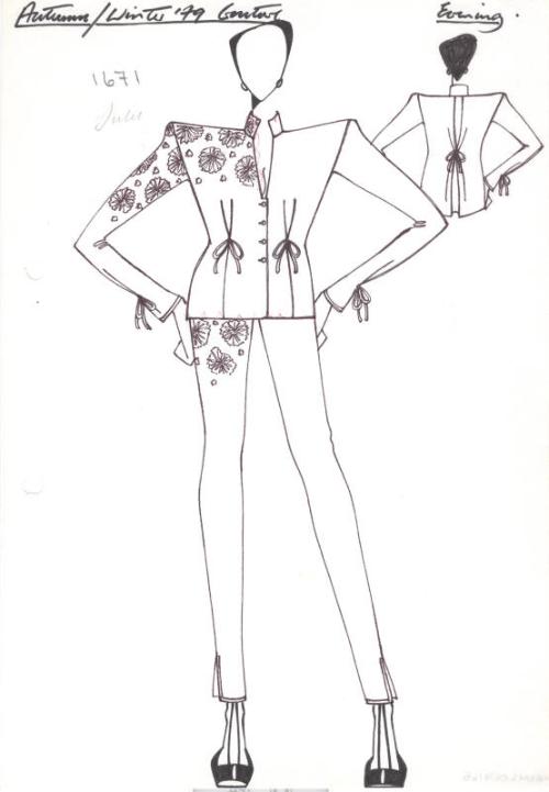 Drawing of Top and Trousers for the Autumn/Winter 1979 Evening Couture Collection