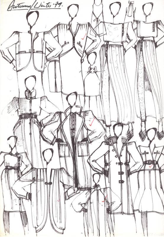 Multidrawing of Jackets, Tops and Skirts for the Autumn/Winter 1979 Collection