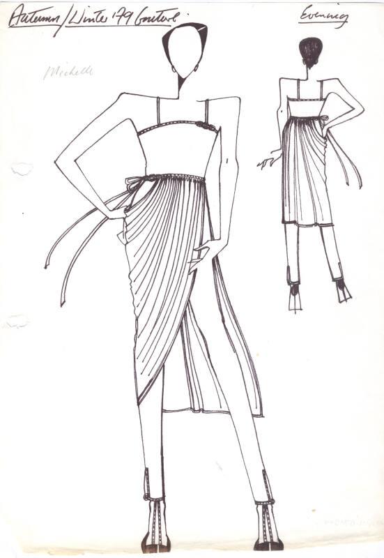 Drawing of Top, Wrap and Trousers for the Autumn/Winter 1979 Couture Evening Collection