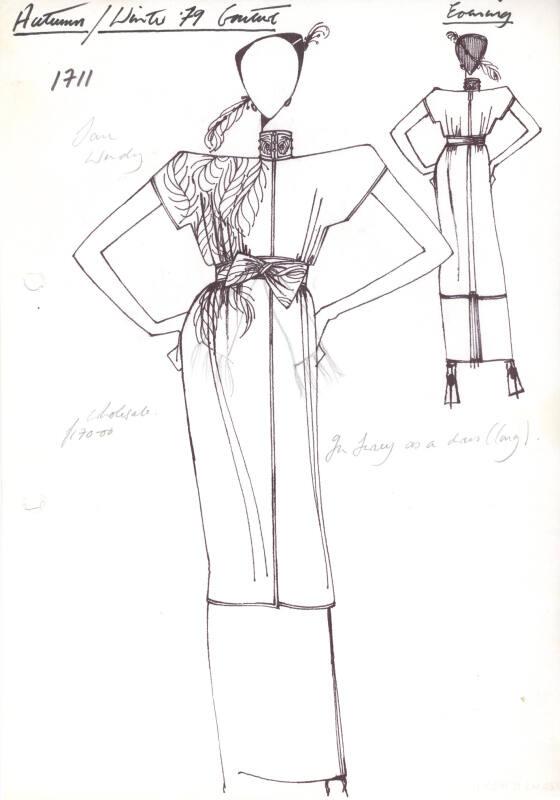 Drawing of Dress for the Autumn/Winter 1979 Couture Evening Collection ...