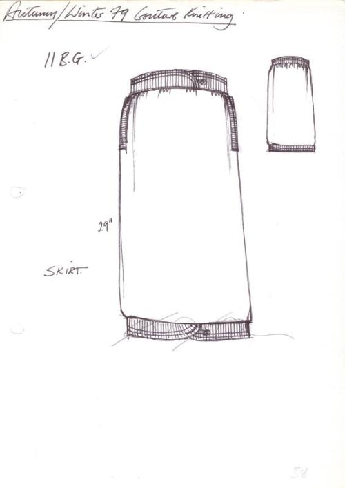 Drawing of Straight Knee-Length Skirt for Autumn/Winter 1979 Couture Knitting Collection