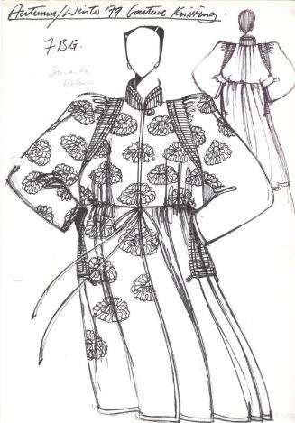 Drawing of High Collared Pleated Coat for Autumn/Winter 1979 Couture Knitting Collection