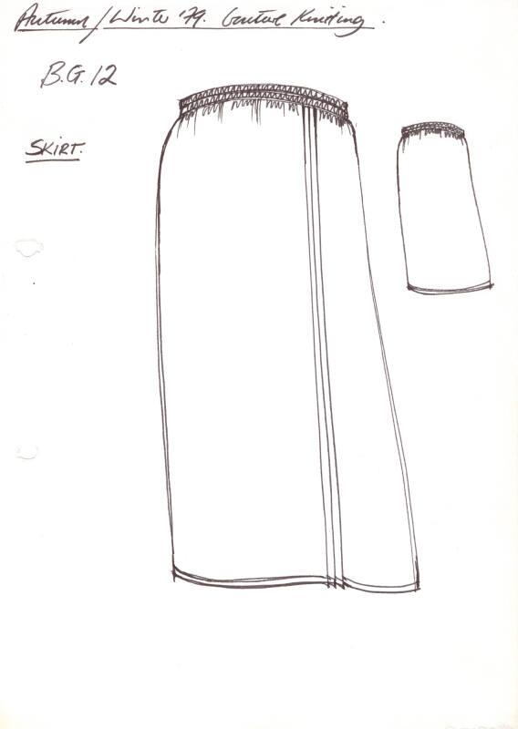Drawing of Long Straight Skirt for Autumn/Winter 1979 Couture Knitting Collection