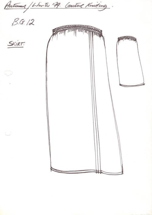 Drawing of Long Straight Skirt for Autumn/Winter 1979 Couture Knitting Collection