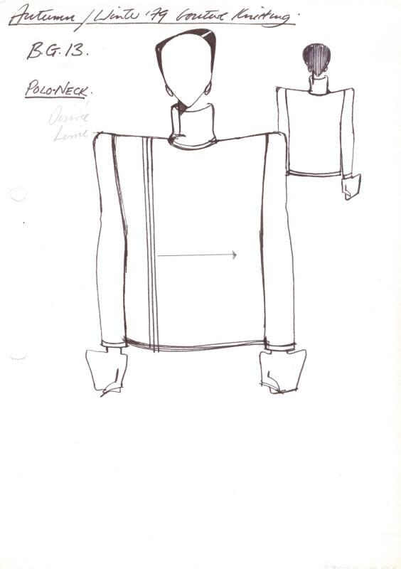 Drawing of Polo-Neck Top for Autumn/Winter 1979 Couture Knitting Collection