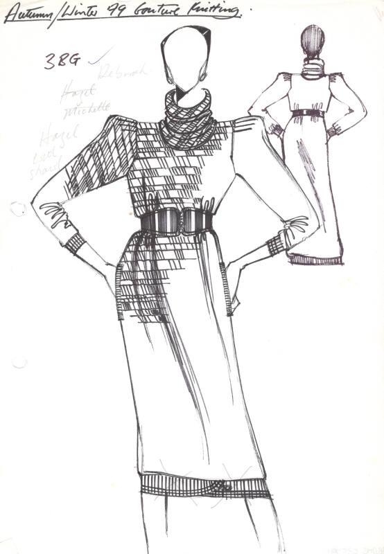 Drawing of Slim Fitting Dress with Broad Belt for Autumn/Winter 1979 ...