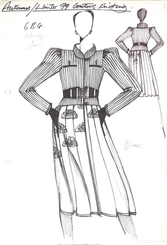 Drawing of Jacket with Floral Skirt for Autumn/Winter 1979 Couture Knitting Collection