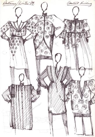 Multidrawing of Dresses, Skirt, Cardigan, Jumper and Coats for the Autumn/Winter 1979 Couture K…