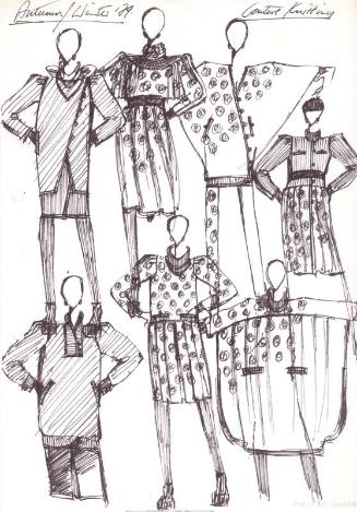 Multidrawing of Dresses, Tops and Skirts for the Autumn/Winter 1979 Couture Knitting Collection