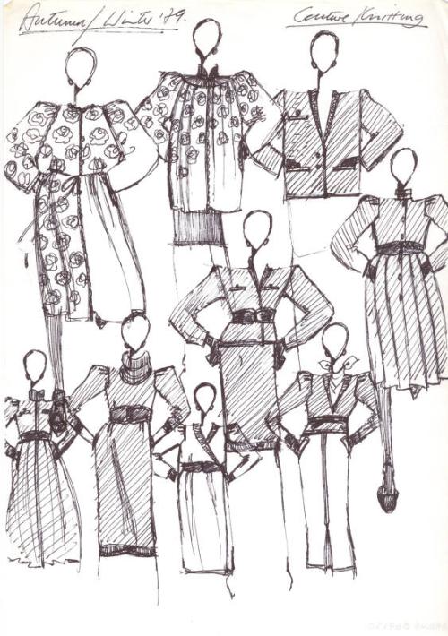 Drawing of Coats, Jackets and Dresses for the Autumn/Winter 1979 Couture Knitting Collection