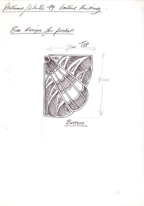 Drawing of Bee Pocket Design for the Autumn/Winter 1979 Couture Knitting Collection