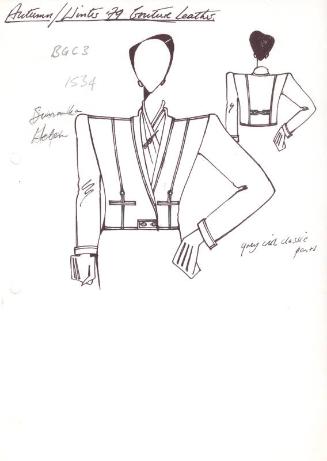 Drawing of Short Fitted Leather Jacket for Autumn/Winter 1979 Couture Leather Collection