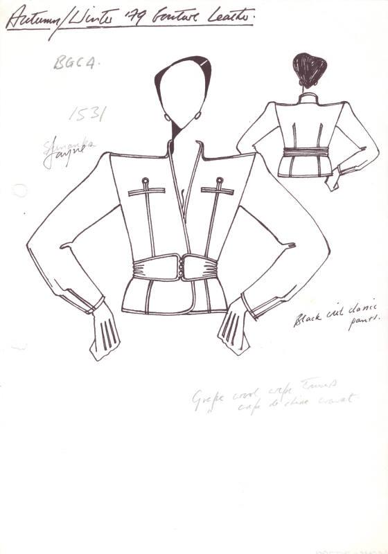 Drawing of Short Fitted Leather Jacket for Autumn/Winter 1979 Couture