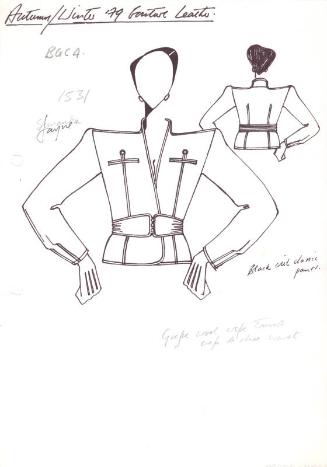 Drawing of Short Fitted Leather Jacket for Autumn/Winter 1979 Couture Leather Collection
