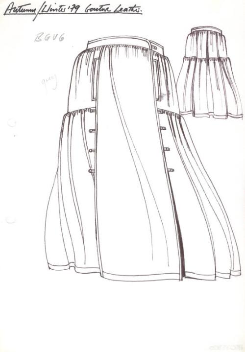 Drawing of Long Tiered Leather Skirt for Autumn/Winter 1979 Couture Leather Collection