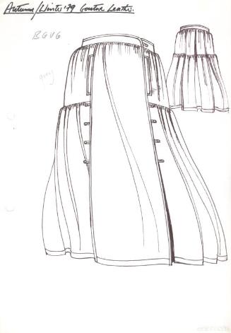 Drawing of Long Tiered Leather Skirt for Autumn/Winter 1979 Couture Leather Collection