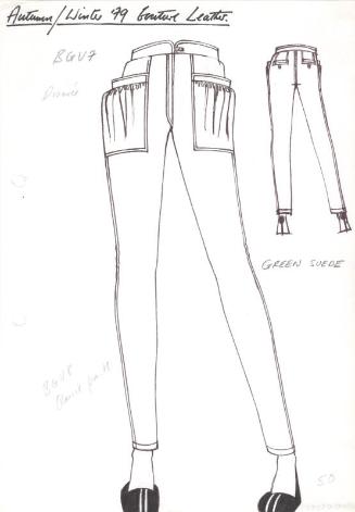 Drawing of Slim Fitted Leather Trousers for Autumn/Winter 1979 Couture Leather Collection