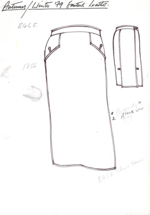 Drawing of Straight Leather Skirt for Autumn/Winter 1979 Couture Leather Collection