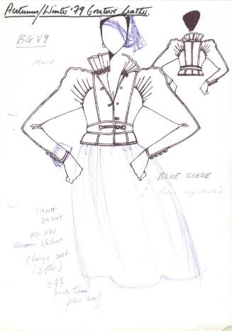 Drawing of Elaborate Leather Jacket for Autumn/Winter 1979 Couture Leather Collection