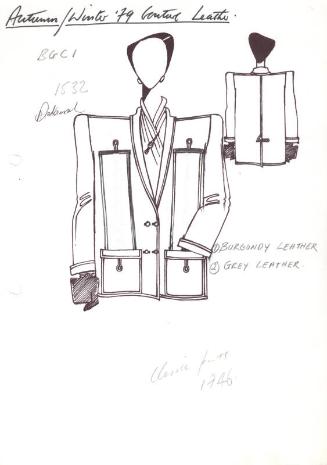 Drawing of Double Breasted Leather Jacket for Autumn/Winter 1979 Couture Leather Collection