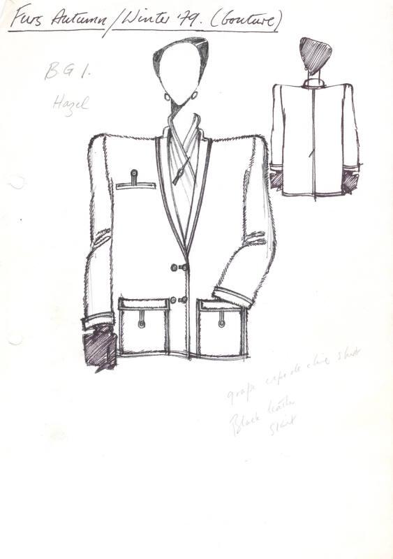 Drawing of Blazer-Style Fur Jacket for Autumn/Winter 1979 Couture Fur Collection