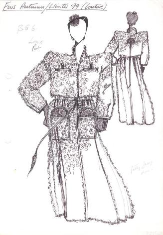 Drawing of Fur Coat with Draw-String Waist  and Two Front Pockets for Autumn/Winter 1979 Coutur…
