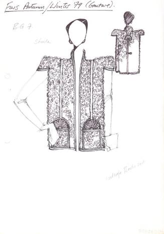 Drawing of Fur Jacket with Capped Sleeves for Autumn/Winter 1979 Couture Fur Collection