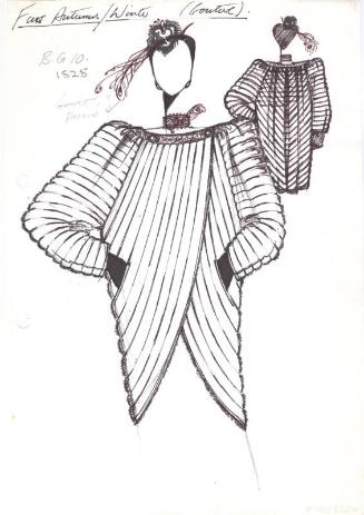 Drawing of Fur Coat with Slashed Neckline for Autumn/Winter 1979 Couture Fur Collection