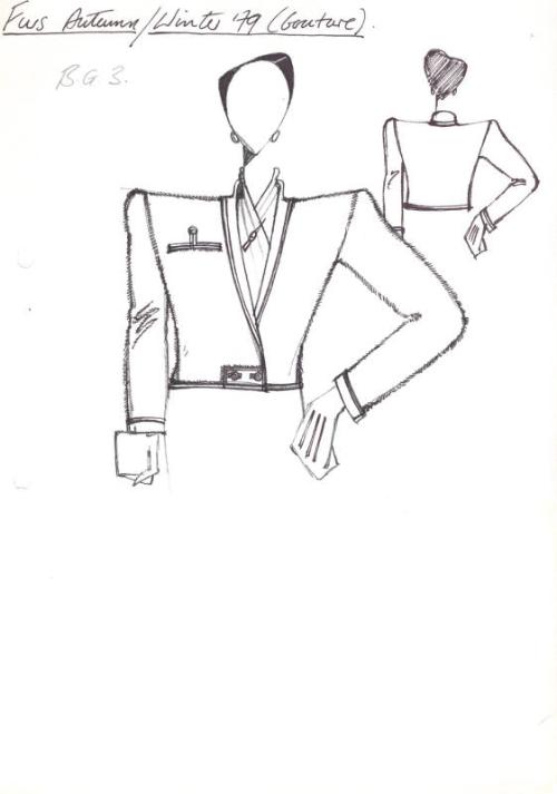 Drawing of Short-Fitted Fur Jacket for Autumn/Winter 1979 Couture Fur Collection