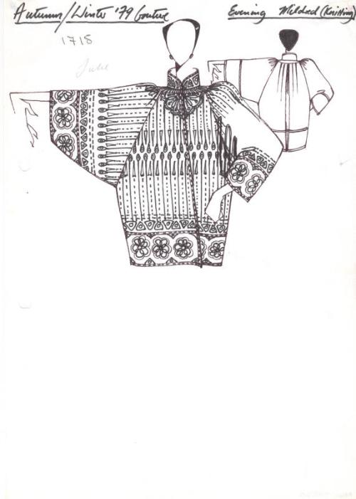 Drawing of Knitted Jacket for the Autumn/Winter 1979 Mildred Boulton Couture Evening Knitwear C…