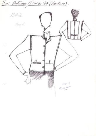 Drawing of Fur Collarless Jacket with Fabric Sleeves for Autumn/Winter 1979 Couture Fur Collect…