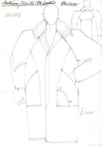 Drawing of Gents 3/4 Length Coat with High Collar for Autumn/Winter 1979 Couture Menswear Colle…