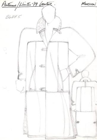 Drawing of Gents Long Coat with High Collar for Autumn/Winter 1979 Couture Menswear Collection