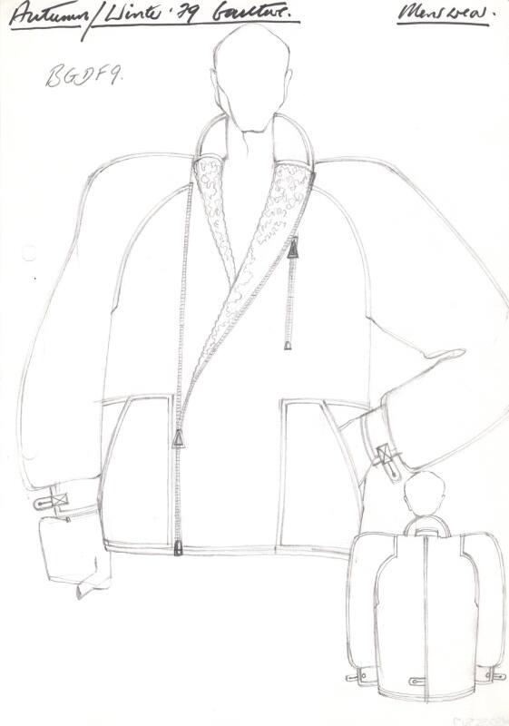 Drawing of Gents Hip-Length Jacket with Side-Zip for Autumn/Winter 1979 Couture Menswear Collec…