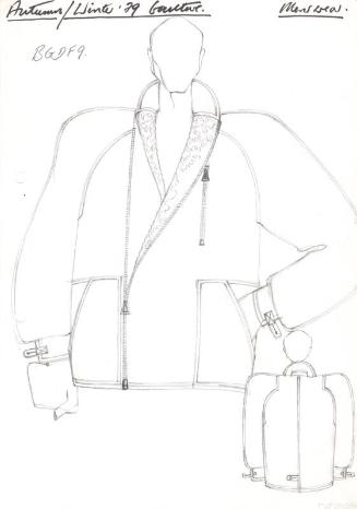 Drawing of Gents Hip-Length Jacket with Side-Zip for Autumn/Winter 1979 Couture Menswear Collec…