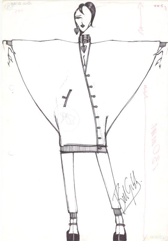 Drawing of Bat-Winged Jacket with V-Neck
