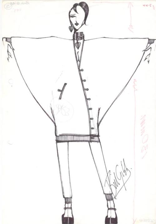 Drawing of Bat-Winged Jacket with V-Neck