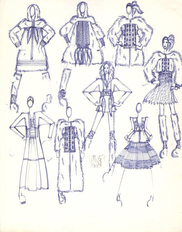 Multidrawing of Coats, Dresses and Trousers