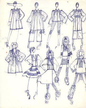 Multidrawing of Coats, Dresses and Trousers