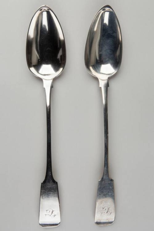 Two Silver Fiddle Pattern Serving Spoons by James Pirie