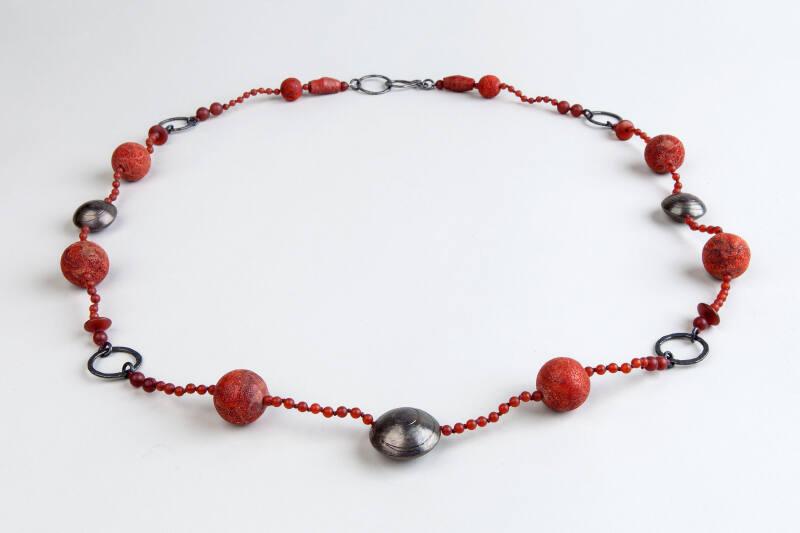 Silver and Sponge Coral Necklace