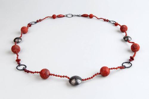 Silver and Sponge Coral Necklace